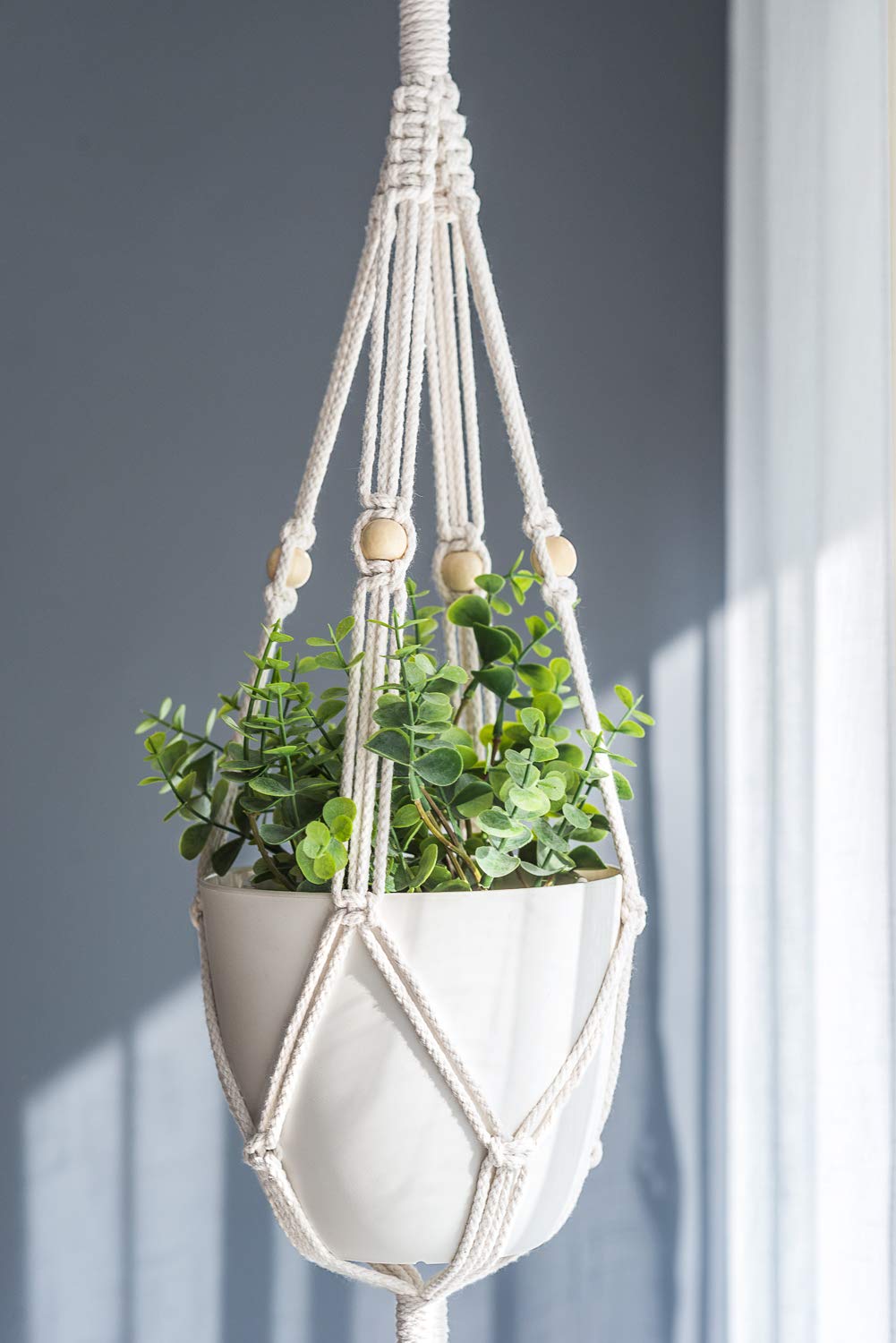 Mkono Macrame Plant Hanger 3 Tier Indoor Outdoor Hanging Planter Basket Cotton Rope with Beads 70 Inches