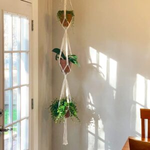 Mkono Macrame Plant Hanger 3 Tier Indoor Outdoor Hanging Planter Basket Cotton Rope with Beads 70 Inches