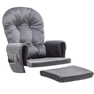 paddie glider rocker replacement cushions with storage velvet washable non slip for glider rocking chair, 5pcs, dark grey
