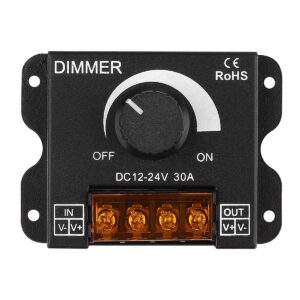 supernight led light strip dimmer, dc12v-24v 30a pwm dimming controller for dimmer knob adjust brightness on/off switch with aluminum housing (aluminum dimmer)