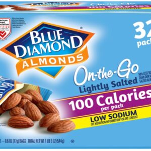 Blue Diamond Almonds Low Sodium Lightly Salted Snack Nuts, 100 Calorie Packs, 0.6 Ounce (Pack of 32)