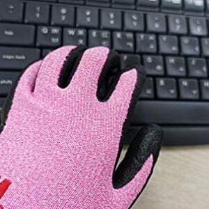 Lightweight Nitrile Work Gloves Supegrip200, 3D Comfort Stretch Fit, Durable Power Grip Foam Coated, Smart Touch, Thin Machine Washable, 5 Pairs Pack (Small, Pink)