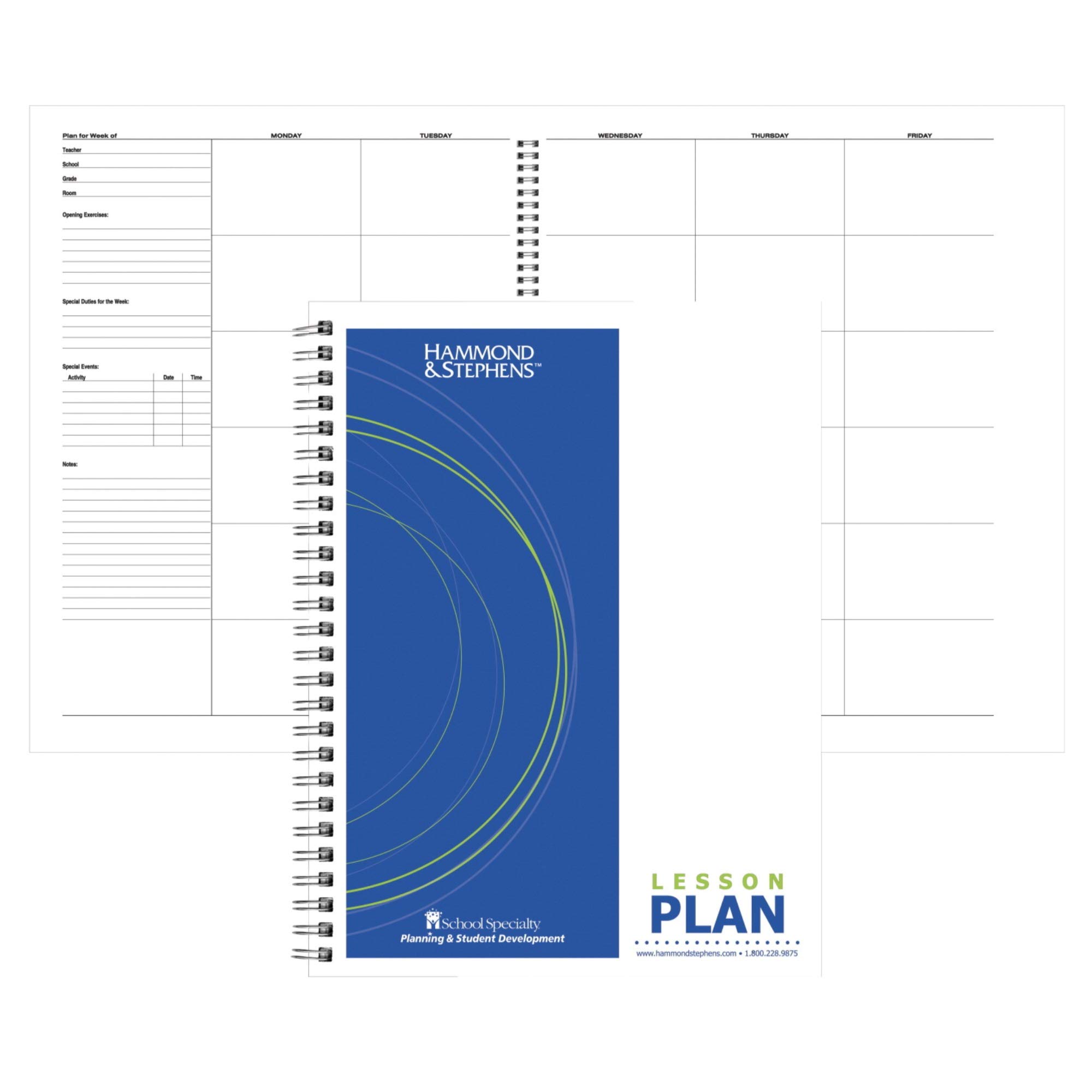 Hammond & Stephens Bardeen Wire-O Bound Lesson Plan Book, PolyIce Cover, 11 x 14 in, 6 Subjects, Green/Blue