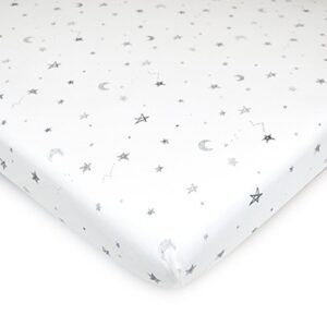 tl care 100% natural breathable cotton jersey knit fitted bassinet sheet, grey stars and moons, 15" x 33", soft breathable, for boys and girls(pack of 1)