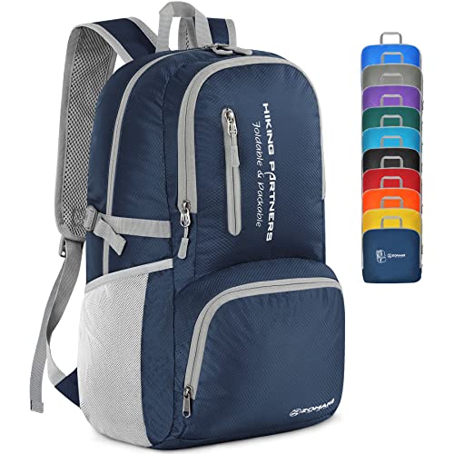 ZOMAKE Lightweight Packable Backpack - 35L Light Foldable Hiking Backpacks Water Resistant Collapsible Daypack for Travel(Navy Blue)