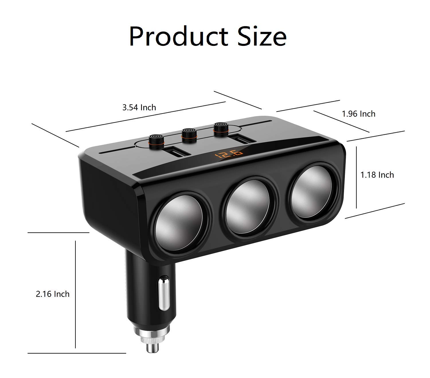 LIHAN 3 Socket Cigarette Lighter Adapter, Car Charger Plug Splitter with Dual USB Ports, 12V/24V Meter Monitor, Compatible with iPhone, LG, HTC, Samsung etc