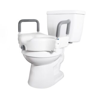 vaunn raised toilet seat and elevated commode booster seat riser with removable padded grab bar handles & locking mechanism