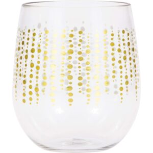 elise glittering gold dots plastic stemless wine glasses, 6 ct