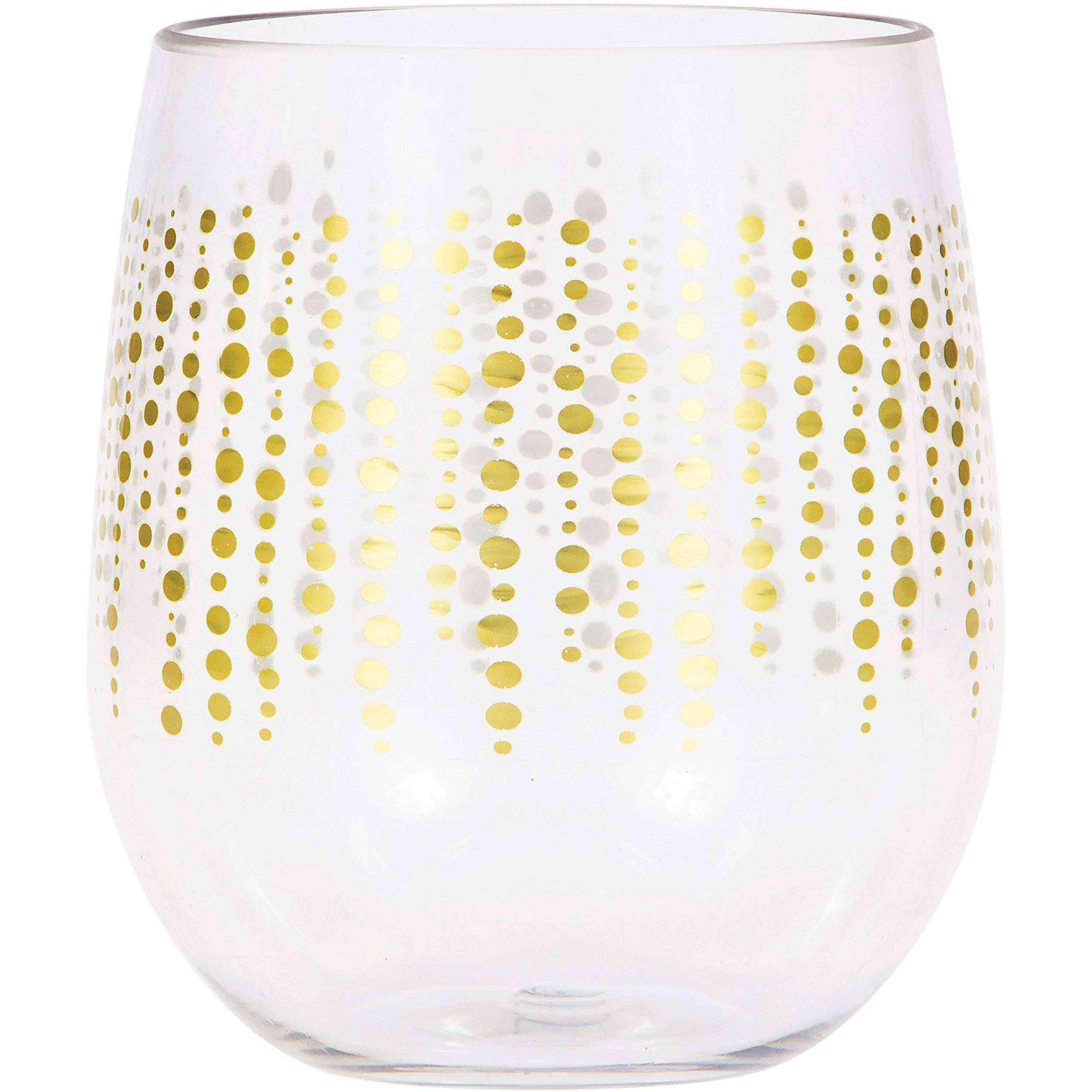 Elise Glittering Gold Dots Plastic Stemless Wine Glasses, 6 ct