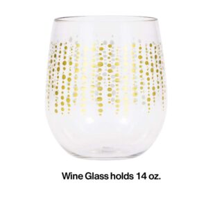 Elise Glittering Gold Dots Plastic Stemless Wine Glasses, 6 ct