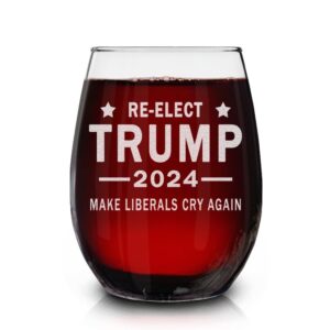 shop4ever re-elect trump 2024 make liberals cry again laser engraved stemless wine glass 15 oz. donald trump gift