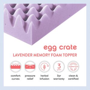 Best Price Mattress 3 Inch Egg Crate Memory Foam Mattress Topper with Soothing Lavender Infusion, CertiPUR-US Certified, Short Queen