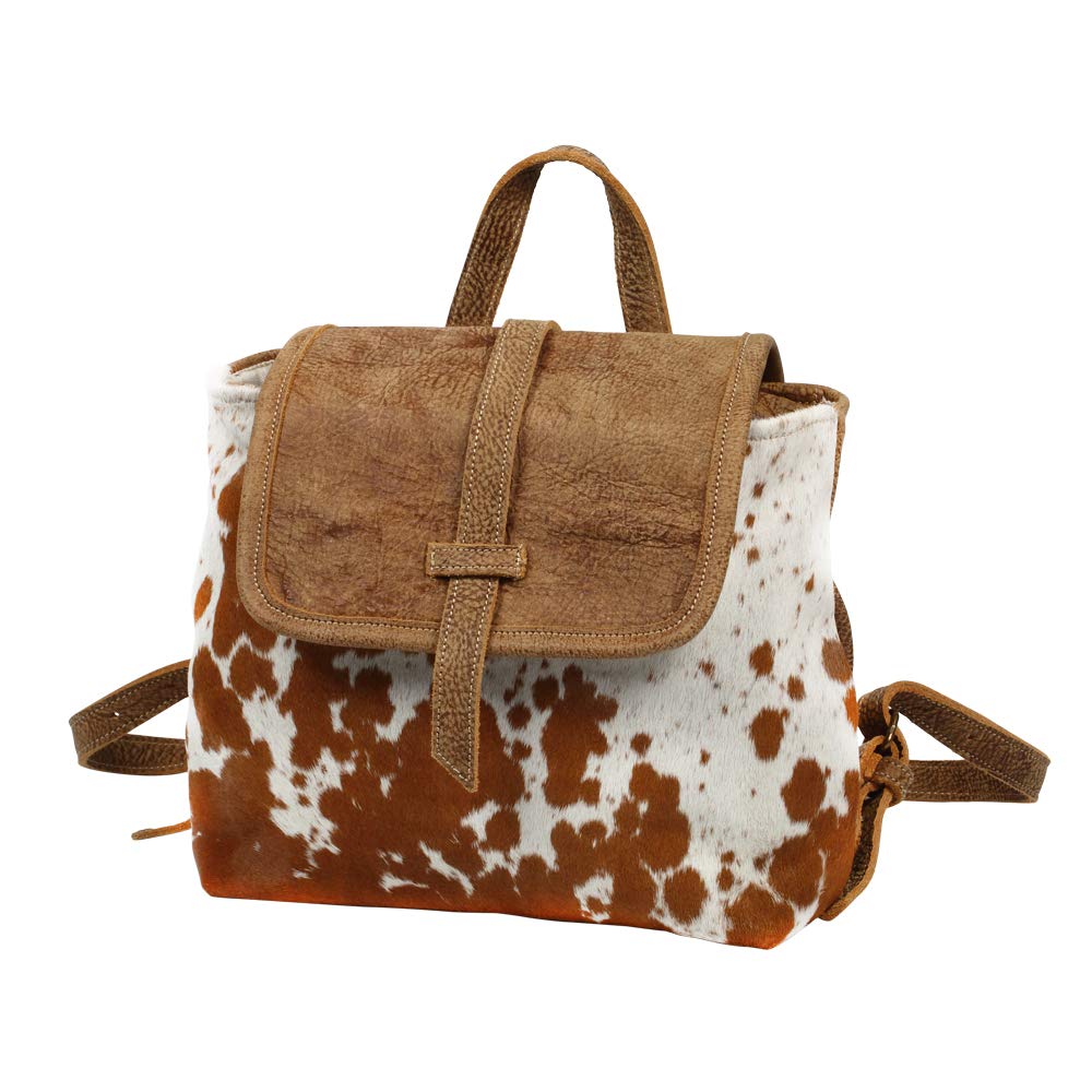 Brown and White Genuine Hair-On Cowhide and Leather Backpack