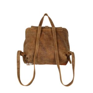 Brown and White Genuine Hair-On Cowhide and Leather Backpack