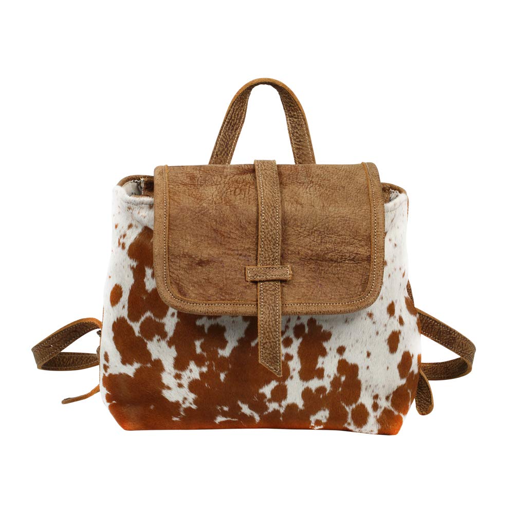 Brown and White Genuine Hair-On Cowhide and Leather Backpack