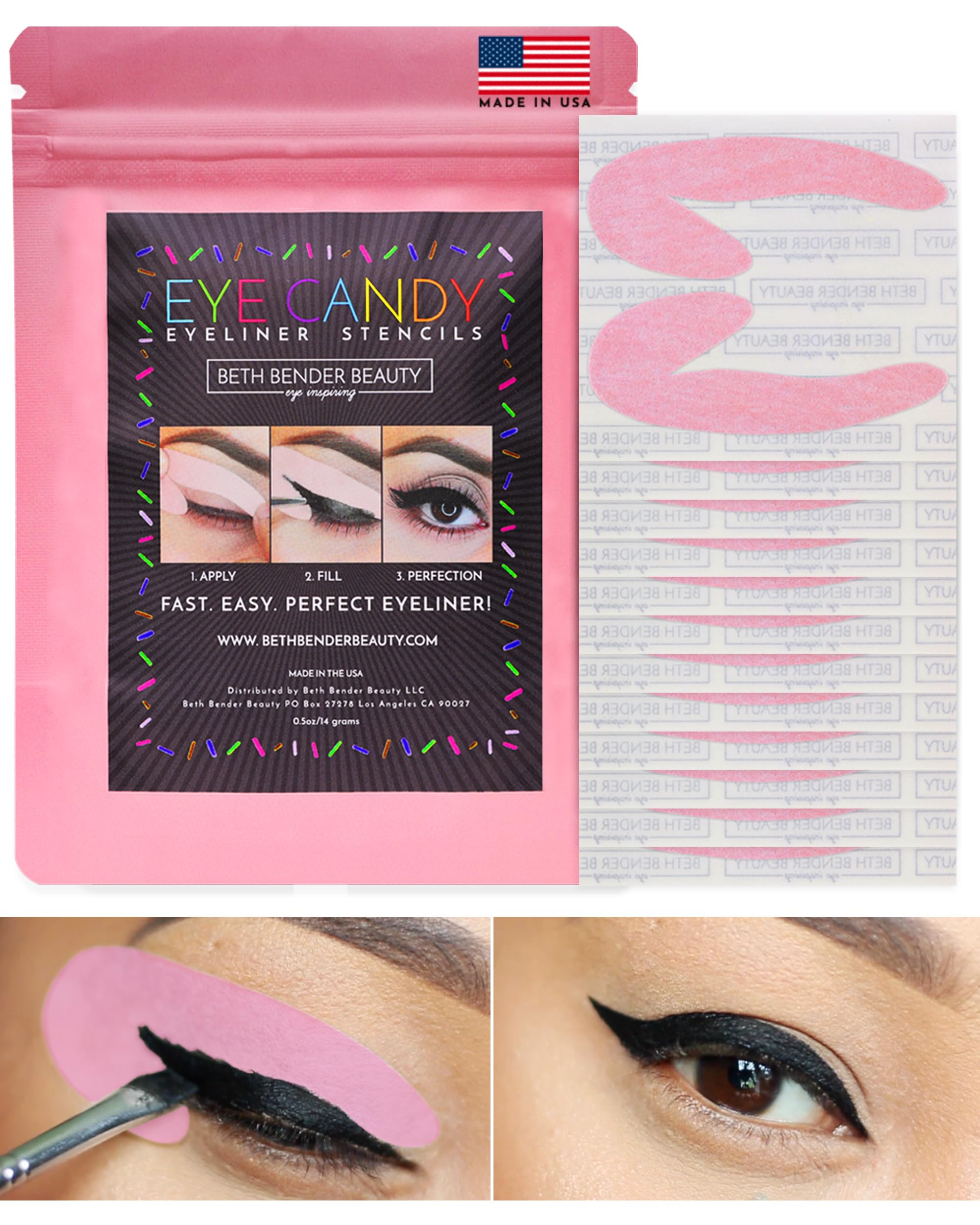 Eyeliner Stencils | Cat Eyeliner Stencil & Winged Eyeliner Tool | Made in USA & Created by Celebrity Makeup Artist | Reusable and Flexible Eyeliner Tape & Eyeshadow Tape | 24 Stencils