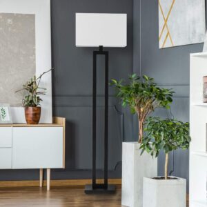 Globe Electric 67046 D'Alessio 58" Floor Lamp, Matte Black, White Linen Shade, On/Off Socket Rotary Switch