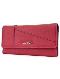 nautica money manager rfid women’s wallet clutch organizer (fuego red (buff))