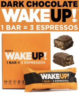 wake up! caffeinated chocolate protein bars gluten free, vegan, 350mg of caffeine energy, kosher to help boost focus and clarity (1 bar = 3 espressos) 6 pack