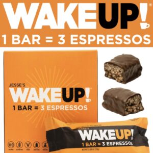 WAKE UP! Caffeinated Chocolate Protein Bars Gluten Free, Vegan, 350mg of Caffeine Energy, Kosher to help Boost Focus and Clarity (1 Bar = 3 Espressos) 6 Pack