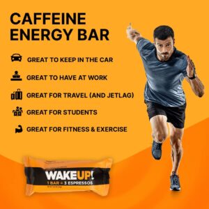 WAKE UP! Caffeinated Chocolate Protein Bars Gluten Free, Vegan, 350mg of Caffeine Energy, Kosher to help Boost Focus and Clarity (1 Bar = 3 Espressos) 6 Pack