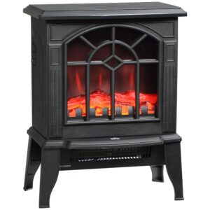 homcom 18" electric fireplace heater, freestanding fire place stove with realistic led flames and logs, overheating protection, 750w/1500w, black