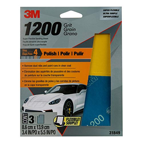 3M Super Flexible Sanding Sheets, 31851, 400 Grit, 3.4 in x 5.5 in, 3 Sheets Per Pack