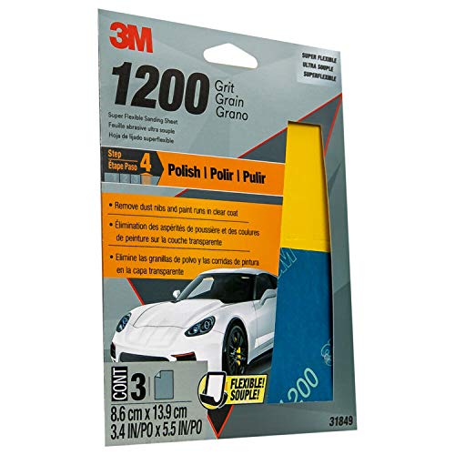 3M Super Flexible Sanding Sheets, 31851, 400 Grit, 3.4 in x 5.5 in, 3 Sheets Per Pack