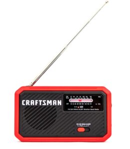 craftsman emergency weather alert radio with battery backup, phone charger, integrated hand crank/solar charging & led flashlight cmxzrazw822