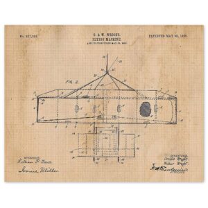 vintage airplane flying machine patent prints, 1 (11x14) unframed photos, wall art decor gifts under 20 for home wright brothers office man cave garage school student teacher coach usa invention fans
