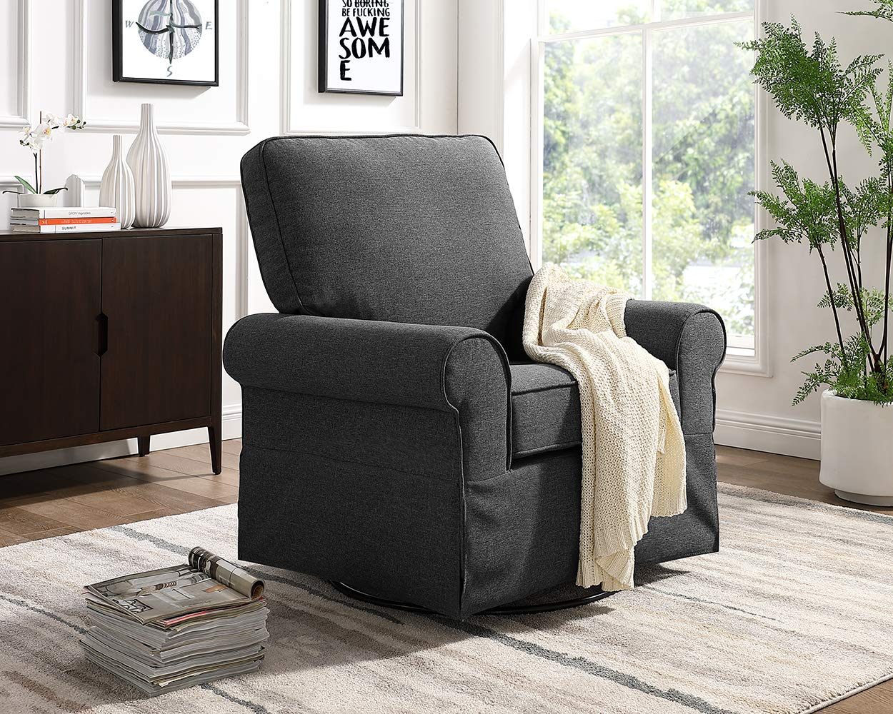 Angel Line Natalie Upholstered Swivel Glider, Dark Grey