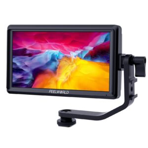 feelworld s55 5.5 inch camera dslr field monitor small full hd 1920x1152 ips lut video peaking focus assist with 4k hdmi 8.4v dc input output include tilt arm