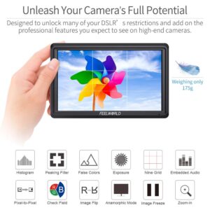 FEELWORLD S55 5.5 inch Camera DSLR Field Monitor Small Full HD 1920x1152 IPS LUT Video Peaking Focus Assist with 4K HDMI 8.4V DC Input Output Include Tilt Arm