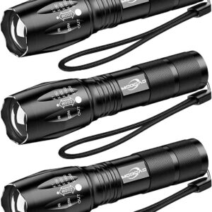 MODOAO 3pack Super Bright Flashlights High Lumens LED Flashlight With Zoomable Beam - Mini Flashlights for Camping, Hiking, Dog Walking - Powerful Emergency Flashlights with 5 Modes for Outdoor Use