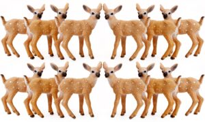 restcloud 12pcs deer figurines cake toppers, deer toys figure, small woodland animals set of 12 fawn