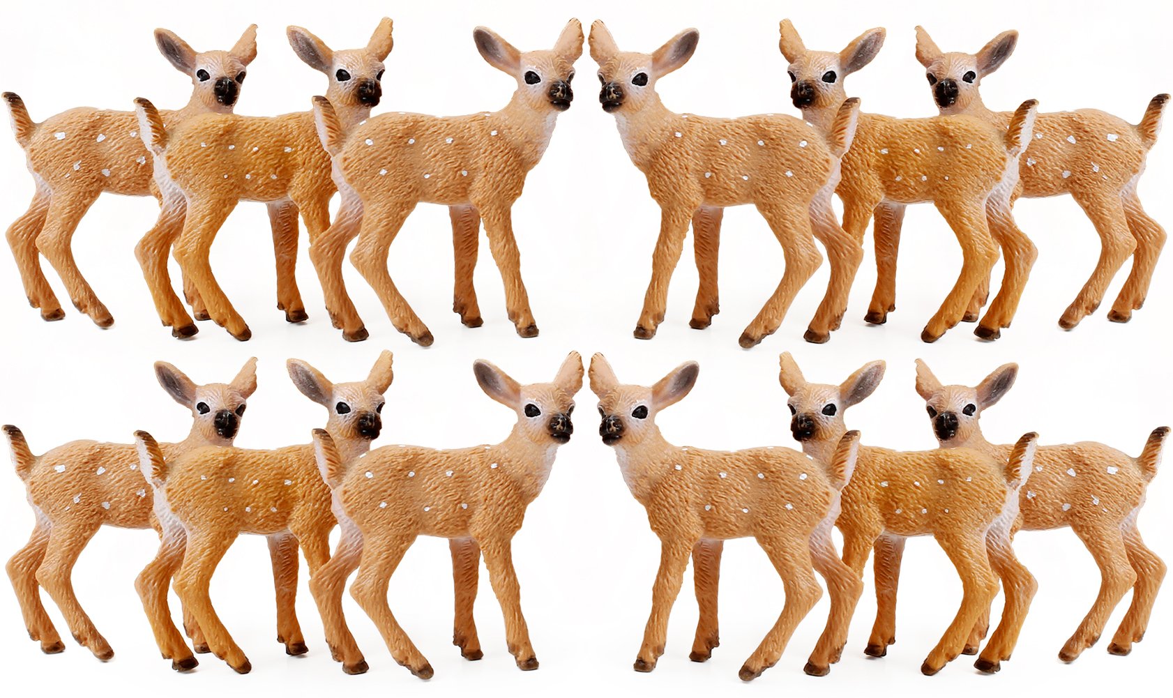 RESTCLOUD 12Pcs Deer Figurines Cake Toppers, Deer Toys Figure, Small Woodland Animals Set of 12 Fawn