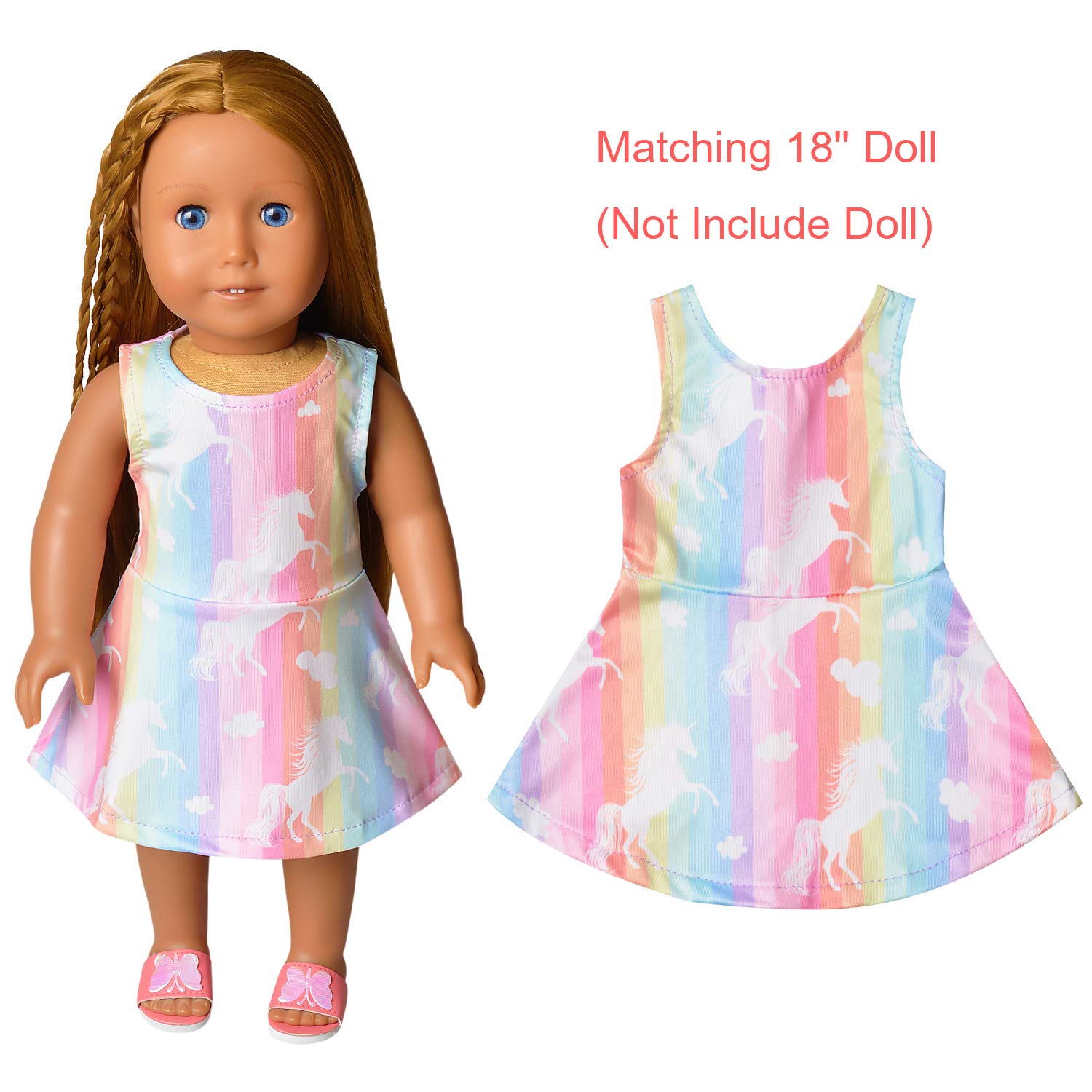 Rainbow Unicorn Dresses Matching Doll & Girls 5t 6t Birthday Party Gift Clothes