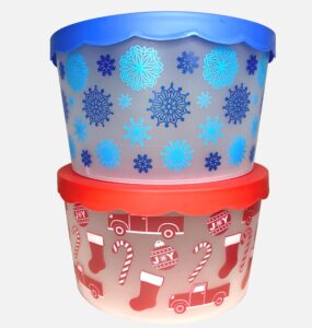 greenbrier holiday~christmas cookie storage buckets with lids (2 buckets)