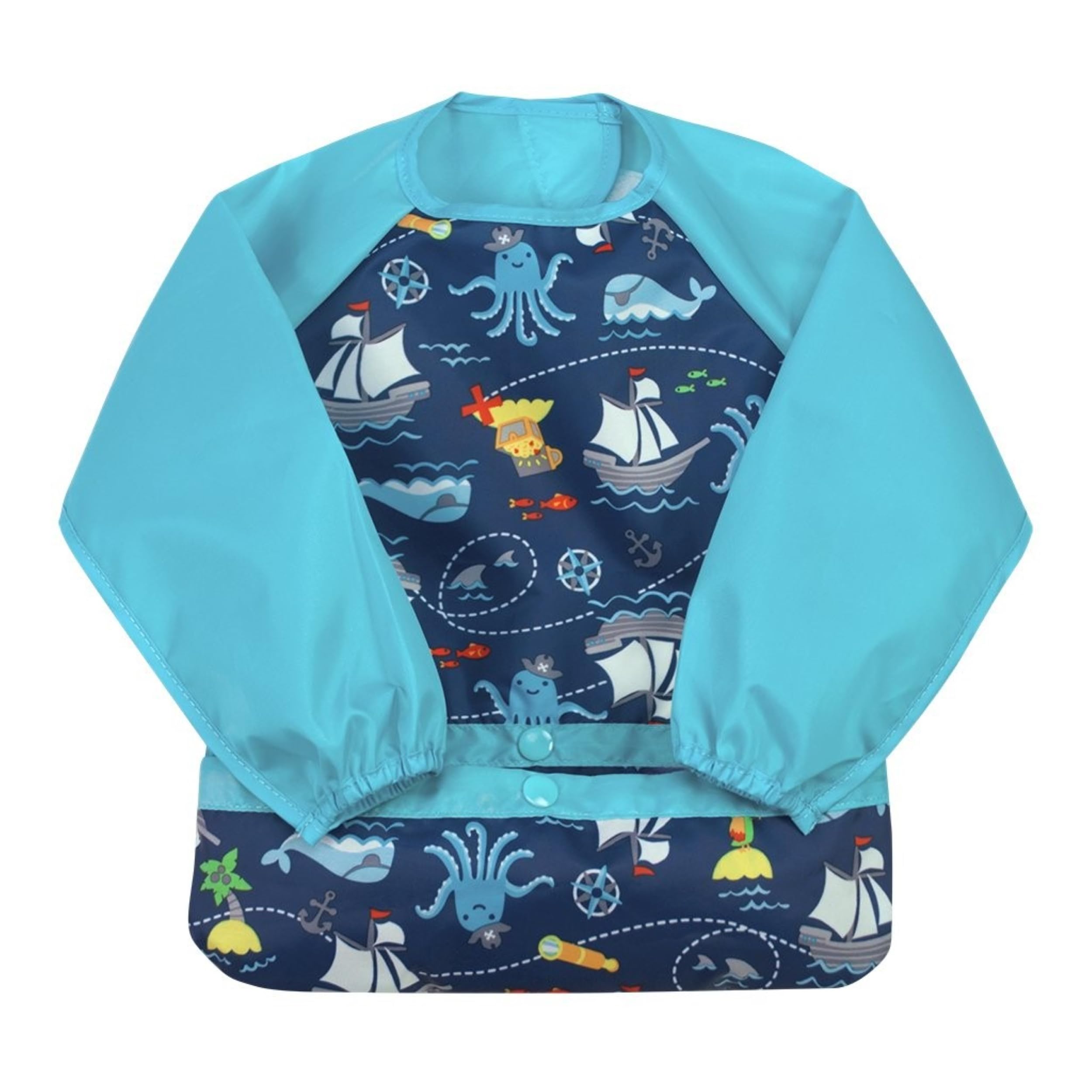 green sprouts Easy-wear Long Sleeve Bib | Waterproof Protection | Flipped Pocket, Soft Material, Easy Clean Smock 2T-4T (Pack of 1)