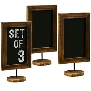 mygift set of 3 tabletop chalkboard sign with burnt wood frame and round base, decorative wedding table place card signage, rustic small kitchen countertop memo board