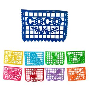 texmex fun stuff 16 ft coco movie papel picado plastic (10 extra large panels) fiesta party decorations, mexican party banners, plastic day of the dead banner, cinco de mayo decorations coco theme