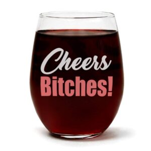 cheers funny cute wine glass,stemless 15oz, box, happy birthday for women or men, unique idea for her, mom, wife, girlfriend, sister, grandmother, aunt, friend, bff, coworker