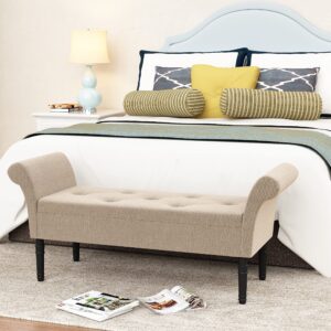 changjie furniture modern pu leather storage bench tufted bed bench entryway bench with storage for living room bedroom (tan)
