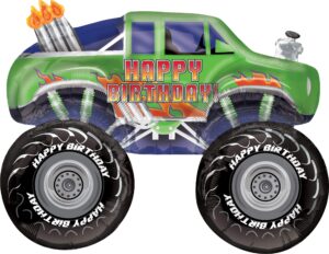 31 inch green happy birthday monster truck foil balloon