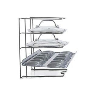 smart design bakeware and lid storage rack with 4 compartment dividers - steel metal frame - rust resistant finish - cooking and baking pantry organization - kitchen 10 x 8 inch - charcoal gray