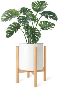 mkono plant stand mid century wood flower pot holder (plant pot not included) modern potted stand indoor display rack rustic decor, up to 10 inch planter, natural