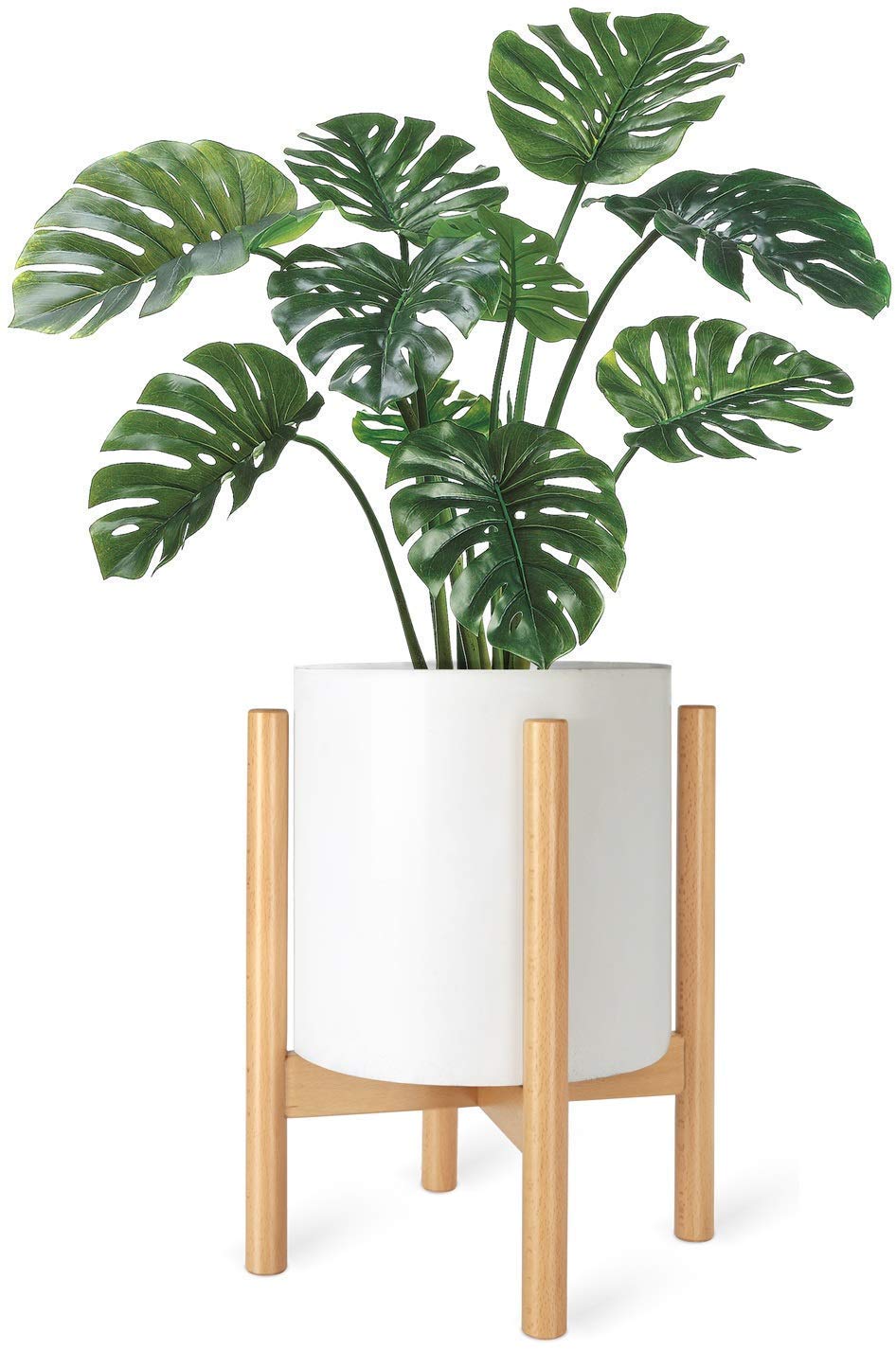 Mkono Plant Stand Mid Century Wood Flower Pot Holder (Plant Pot NOT Included) Modern Potted Stand Indoor Display Rack Rustic Decor, Up to 10 Inch Planter, Natural