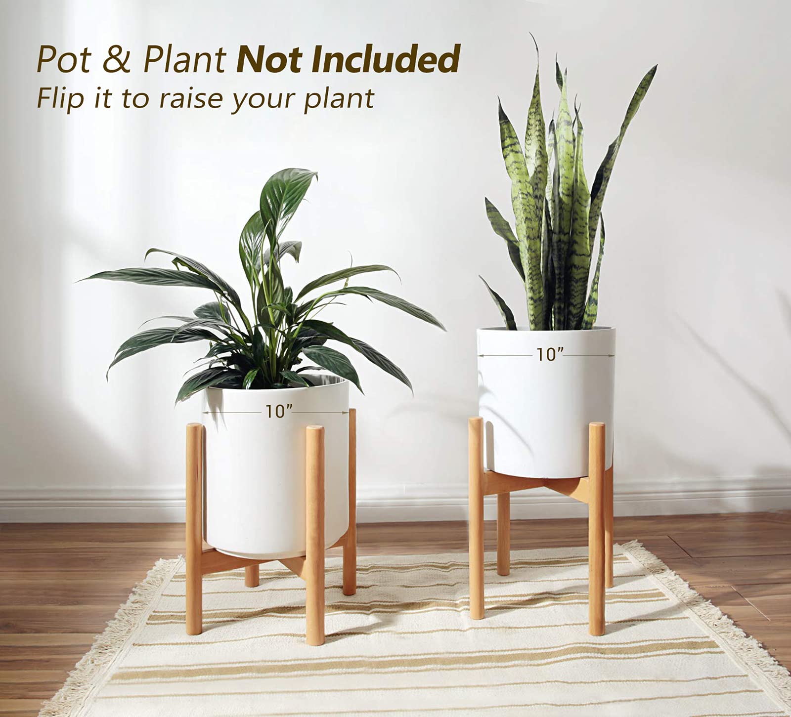 Mkono Plant Stand Mid Century Wood Flower Pot Holder (Plant Pot NOT Included) Modern Potted Stand Indoor Display Rack Rustic Decor, Up to 10 Inch Planter, Natural