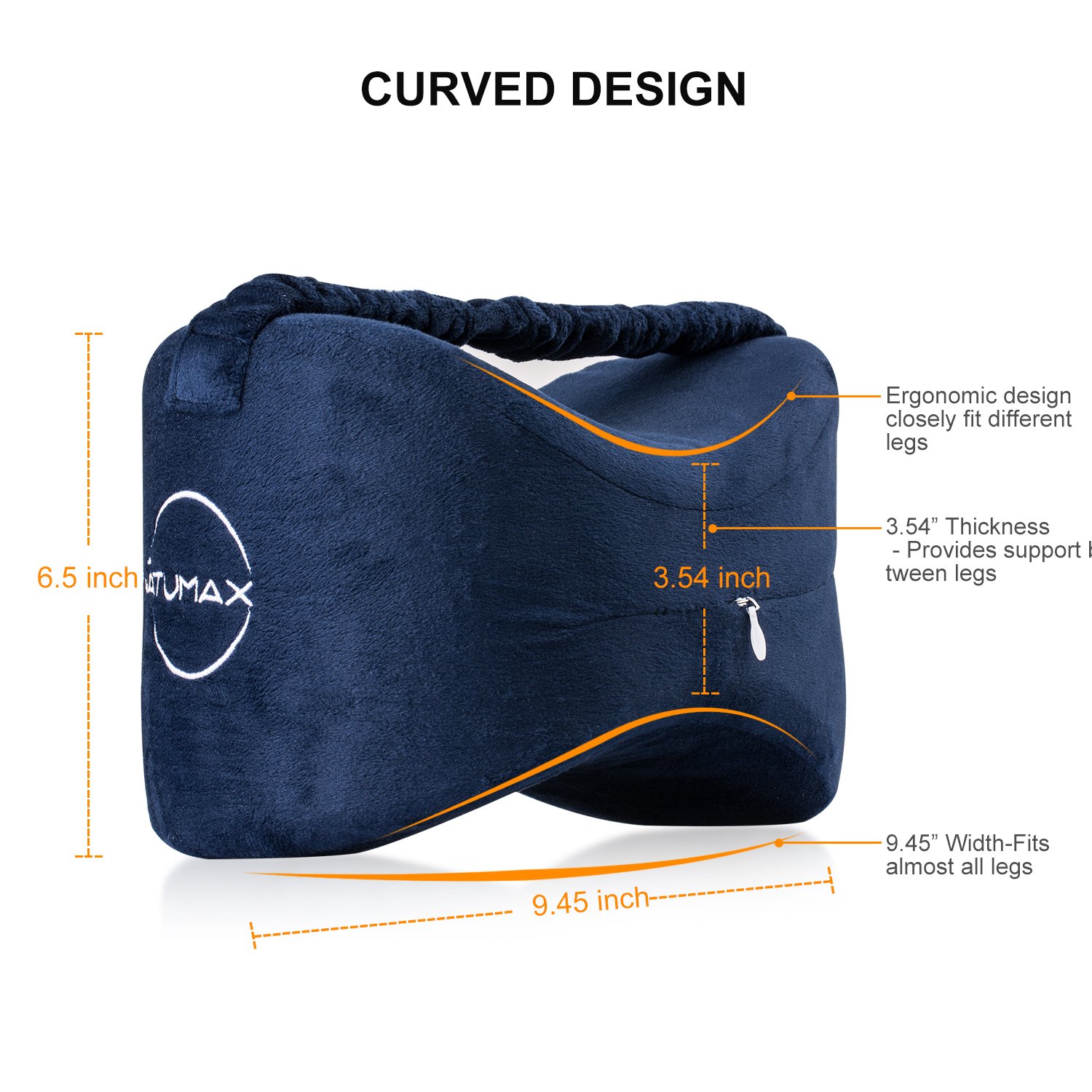 NATUMAX Knee Pillow for Side Sleepers - Relief from Sciatica Pain, Back/Leg Pain, Pregnancy, Hip and Joint Pain Memory Foam Leg Pillow + Free Sleep Mask and Ear Plugs