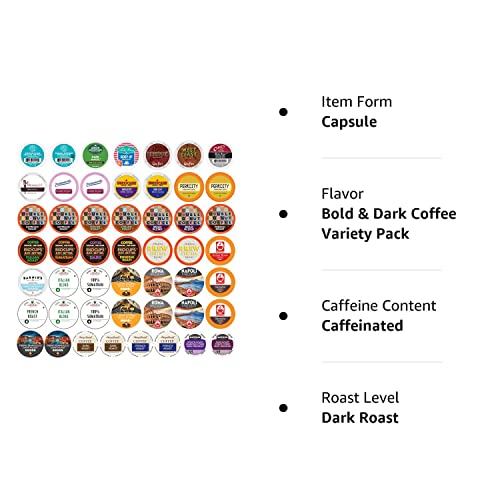 Perfect Samplers Dark Roast Coffee Pods Variety Pack Sampler, Assortment Of Extra Bold Single Serve Pods For K Cup Brewers, 50 Count